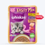 Whiskas Tasty Mix Chicken Tuna Sweet Potato Flavour Wet Food For Junior (2-12 Months) Kitten- 70 gm Pack