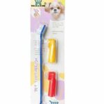 Toothbrush Set, Dual-Headed Brush and 2 Bonus Finger Brushes, Freshens Dog's Breath, Vet and Pet Groomer Recommended, Use with Dog Toothpaste, 3-Pieces